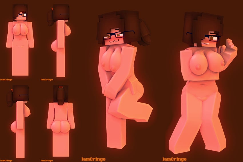 3d breasts brown_eyes brown_hair character_profile erect_nipples glasses horny_female human_female iamcringe irene_cream_(iamcringe) mine-imator minecraft nude_female outside pansexual ponytail posing smile tagme wet_pussy