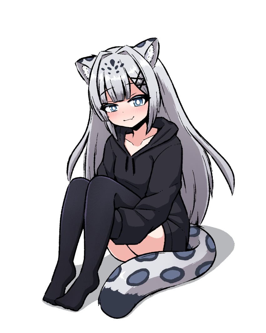 1girls 2022 animal_ears black_clothing black_hoodie black_legwear black_thighhighs blue_eyes bottomless female female_only fuura_yuri grey_hair hair_ornament hoodie inksgirls legwear light-skinned_female light_skin long_hair looking_at_viewer phase_connect phase_invaders shiny_hair simple_background snow_leopard snow_leopard_ears snow_leopard_girl snow_leopard_tail solo thick_thighs thighhighs virtual_youtuber vtuber white_background x_hair_ornament