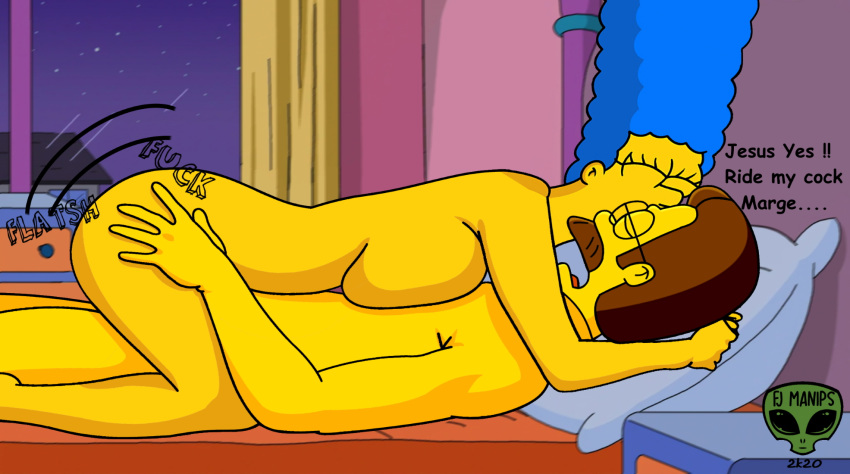 cowgirl_position english_text fjm marge_simpson ned_flanders nude nude_female riding tagme the_simpsons