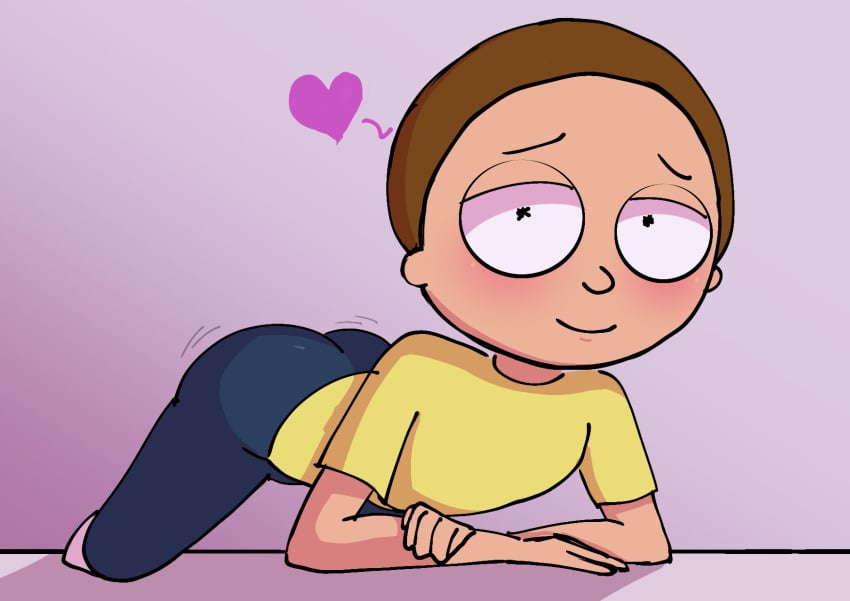 1boy 2024 adult_swim all_fours alternate_ass_size big_ass brown_hair doodle horny jembbrowm looking_at_viewer male male_only morty_smith quick_drawing rick_and_morty seductive_look skinny toony young