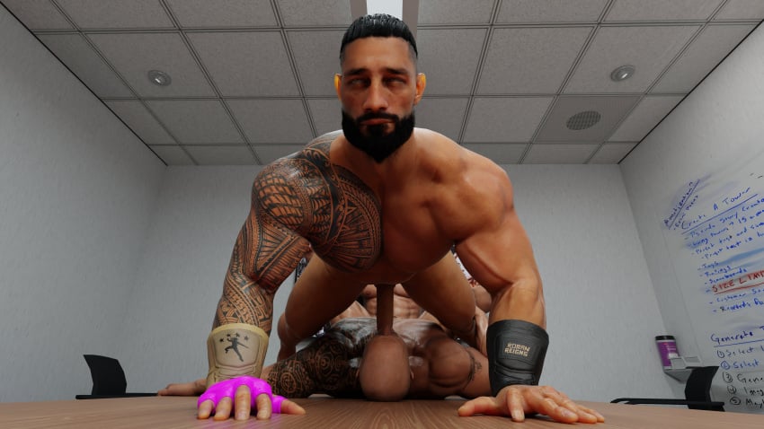 3boys 3d 3d_(artwork) 3d_model 3humans anal anal_insertion anal_sex bara bara_ass bara_tiddies bara_tits double_teamed dwayne_”the_rock”_johnson gay gay_anal gay_blowjob gay_oral gay_sex gay_spitroast indoor_nudity indoors indoors_sex legs_held_open light-skinned_male light_skin male male_only masculine masculine_bottom masculine_male muscles muscular muscular_male naked naked_male nude nude_male office randy_orton roman_reigns spitroast table_sex tan-skinned_male tan_skin tattoo_on_back tattooed_male thecosmonuts thrusting thrusting_into_ass whiteboard whiteboard_marker wrestlers wwe