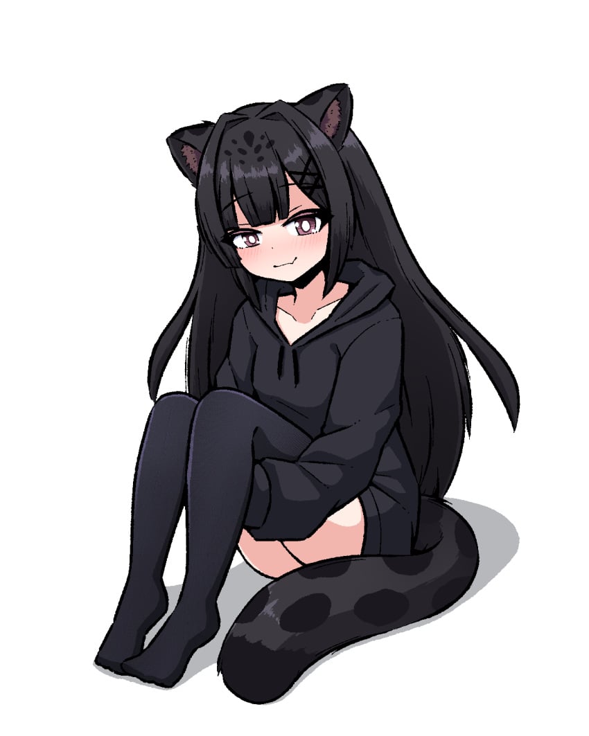 1girls 2022 alternate_color alternate_eye_color alternate_hair_color animal_ears black_clothing black_hair black_hoodie black_legwear black_thighhighs bottomless brown_eyes female female_only fuura_yuri hair_ornament hoodie inksgirls legwear light-skinned_female light_skin long_hair looking_at_viewer phase_connect phase_invaders shiny_hair simple_background snow_leopard snow_leopard_ears snow_leopard_girl snow_leopard_tail solo thick_thighs thighhighs virtual_youtuber vtuber white_background x_hair_ornament