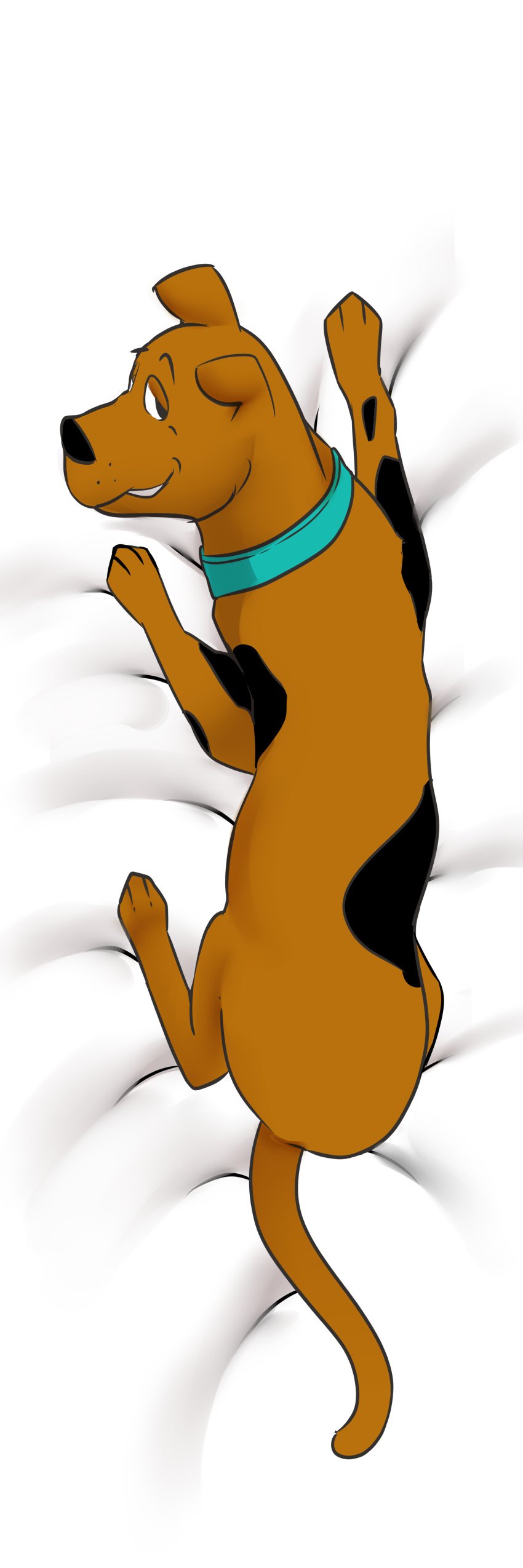 2023 absurd_res brown_body canid canine canis collar commission dakimakura_design domestic_dog feral feral_only great_dane grin hanna-barbera hi_res male mammal markings mastiff molosser oumseven scooby-doo scooby-doo_(character) scooby-doo_(series) simple_background smile solo teasing