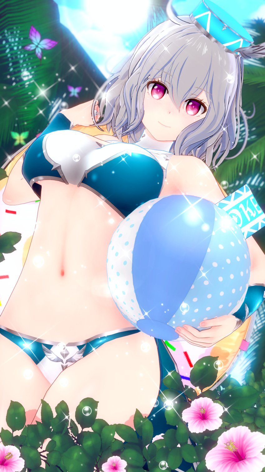 1girls 2020 armband beach_ball bikini breasts butterfly cloud clouds fftnoaguriasusan flower flowers gray_hair grey_hair hat idola_phantasy_star_saga koikatsu palm_tree phantasy_star_online phantasy_star_online_2 pink_eyes plant popona sega short_hair sky sparkles swimsuit tree trees virtual_youtuber water_drop winged_hat wristband