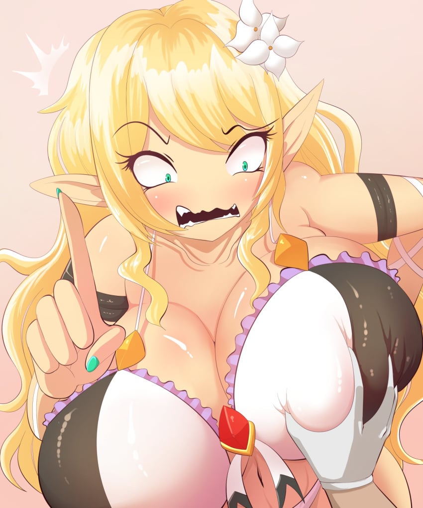 ambiguous_pov big_breasts blonde_hair blush boob_grab breast_grab breast_squeeze breasts elara_(vtuber) elf elf_ears elf_female embarrassed gloves grabbing green_eyes green_nails grope groping groping_breast huge_breasts indie_virtual_youtuber large_breasts nervous pov questionable_consent shiny_skin touching_breast virtual_youtuber