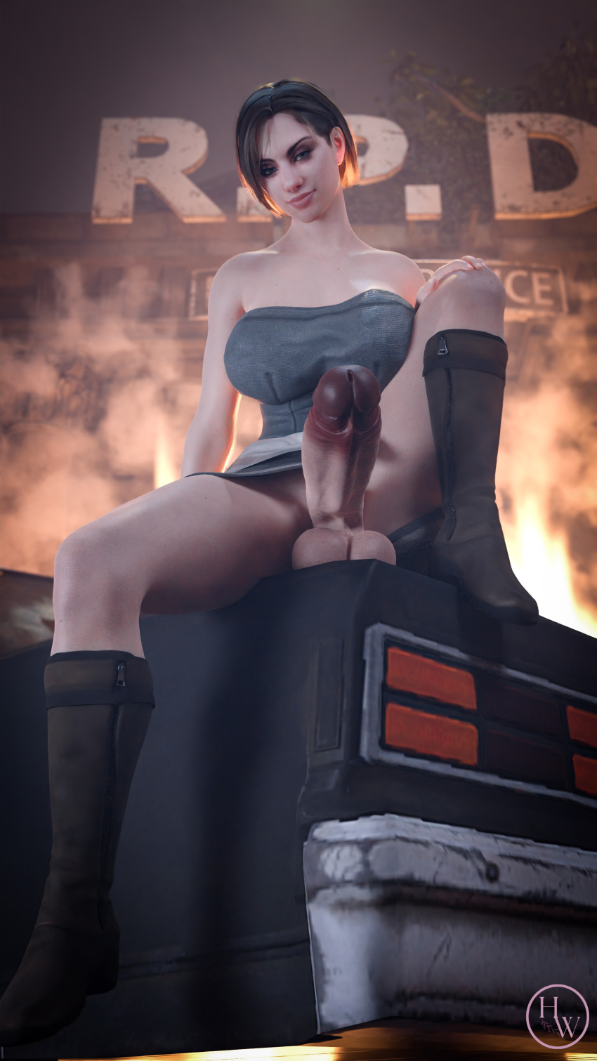 1futa 3d big_breasts big_penis futa_only futanari hornywitches3d jill_valentine resident_evil self_upload skirt solo