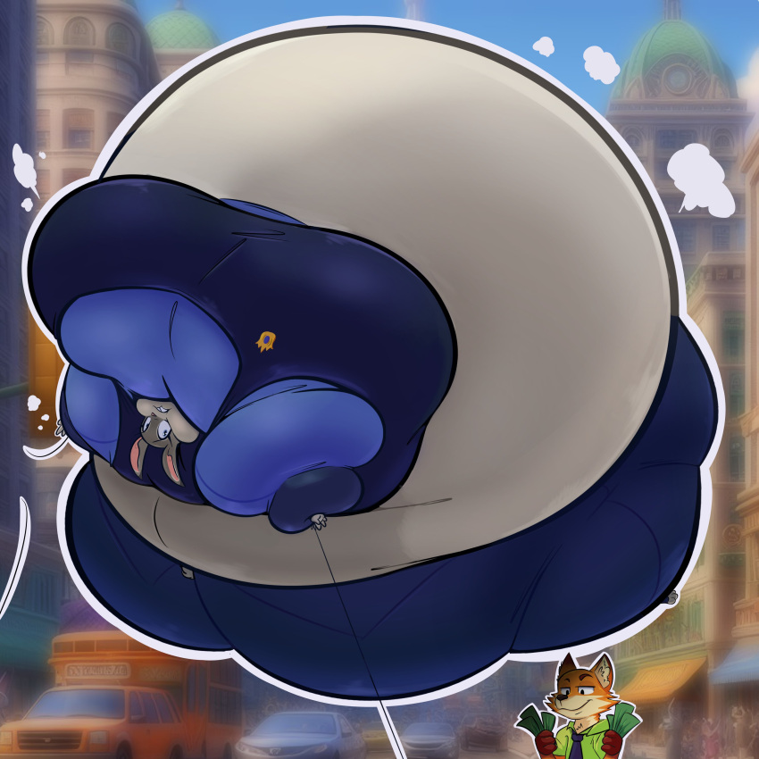 balloon_inflation big_ass big_breasts breasts bubble_butt disco_chaos huge_ass hyper inflation judy_hopps nick_wilde spherical_inflation sunken_head sunken_limbs thick_thighs wide_hips zootopia