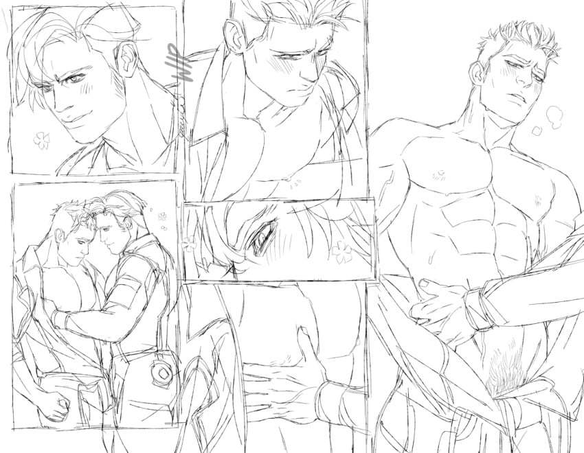 2boys abs ao_isami bang_brave_bang_bravern bara black_and_white blush blushing_at_partner blushing_male gay grabbing_pecs grabbing_waist lewis_smith male male/male male_nipples male_only masculine muscles muscular muscular_male nipples paexie pecs pectorals pubic_hair sketch touching_pecs vein wip yaoi yuuki_bakuhatsu_bang_bravern