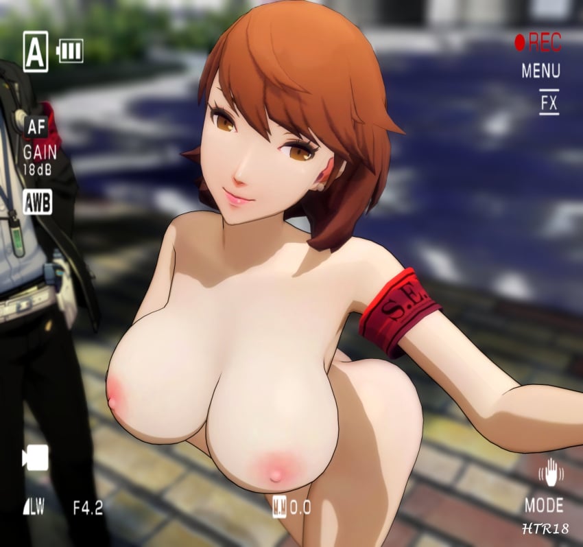 1girls 3d areola areolae armband armband_only armpits armwear ass atlus bent_over big_breasts breasts brown_eyes brown_hair casual clothed_male_nude_female exhibitionism female htr18 huge_breasts human large_breasts looking_at_camera looking_at_viewer naked naked_female navel nipples nude nude_female pale_skin persona persona_3 persona_3_fes persona_3_portable public public_nudity recording smile yukari_takeba