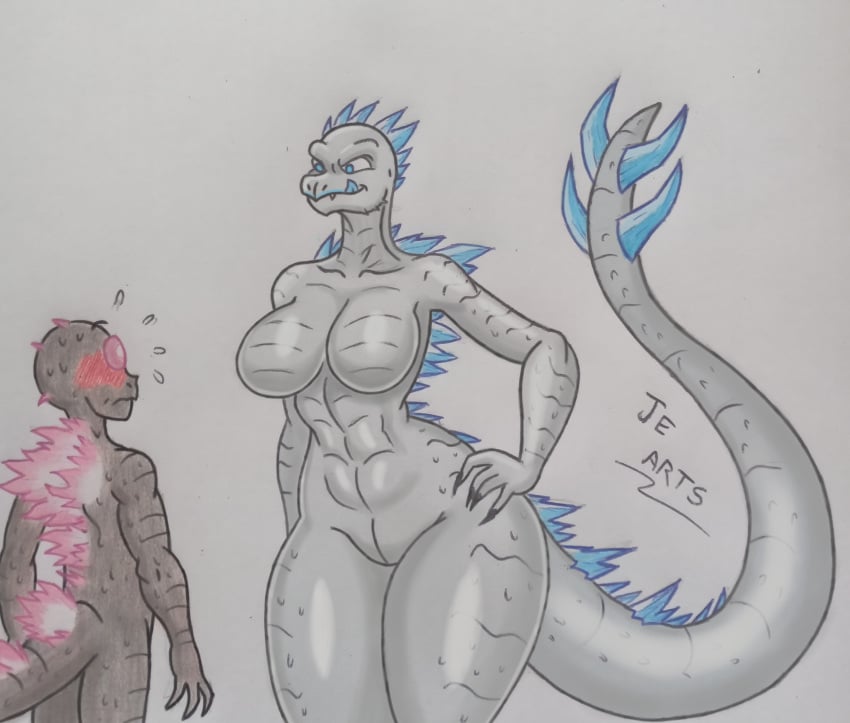 big_ass big_breasts big_girl big_legs blue_eyes brown_body brown_skin female_only godzilla godzilla_(series) godzilla_x_kong:_the_new_empire je_arts milf mommy monsterverse pink_eyes shimo_(kaiju) shimu_(monsterverse) size_difference syrup white_body white_skin