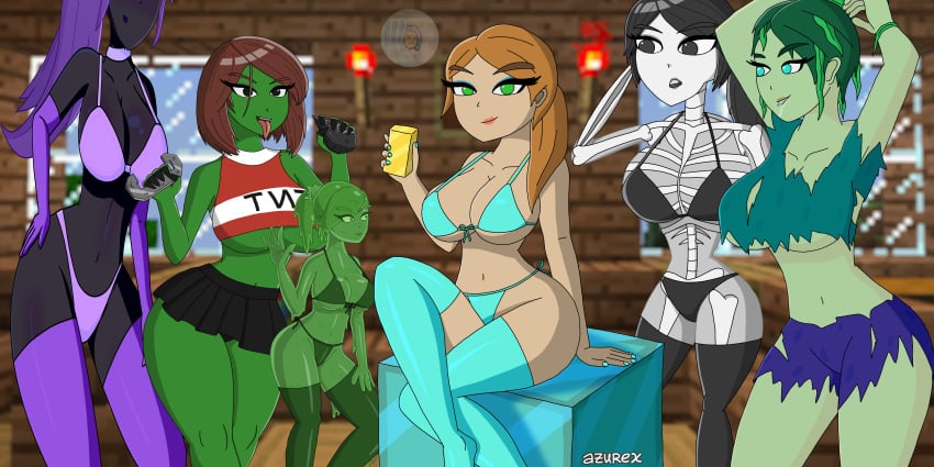 6girls absurd_res alex_(minecraft) azurexarts bedroom_eyes big_breasts bikini blue_eyes bone bones bra couch creeper creeper_(minecraft) creeper_girl crop_top dark-skinned_female dark_skin edit enderman enderwoman female female_only girl green_body green_eyes green_hair green_skin hourglass_figure imminent_sex minecraft minecraft_mob orange_hair panties ponytail purple_bikini purple_eyes purple_hair short_hair skeletal skeleton skeleton_(minecraft) skeleton_markings skirt slime slime_(minecraft) slime_girl socks stockings thick_thighs thighhighs underboob white_body white_skin xkiosikx yuri zombie zombie_(minecraft) zombie_girl_(minecraft)