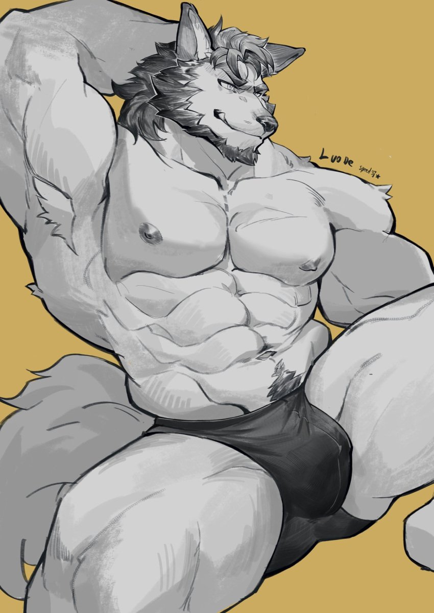 1boy 2024 abs accessory anthro anthro_only armpit_hair armpits arms arms_up ass athletic athletic_male bara bara_tits barazoku beard biceps big_butt big_legs big_muscles big_pecs big_thighs body body_fur body_hair bulge canid canine chest chest_tuft clothes daddy dick dilf eyebrows facial_hair fit fit_male flaccid fur furry furry_male furry_only gay gay_male genitals gesture grin hair hairy_armpits hairy_penis happy_trail hi_res high_resolution highres homosexual humanoid humanoid_genitalia humanoid_penis legs long_hair luodejun male male_anthro male_ass male_chest male_focus male_nipples male_only male_pubic_hair male_underwear mane manly masculine monochrome mostly_nude muscle muscles muscular muscular_anthro muscular_male navel navel_hair neck_tuft nipples nude nude_male obliques original original_character pecs pectorals penis penis_under_clothes pose pubes pubic_hair quads simple_background sitting smile solo solo_male spread_legs stubble tail thick_ass thick_body thick_eyebrows thick_legs thick_thighs thighs toned toned_body toned_male tuft underwear white_eyes white_fur white_hair wolf yaoi zaddy