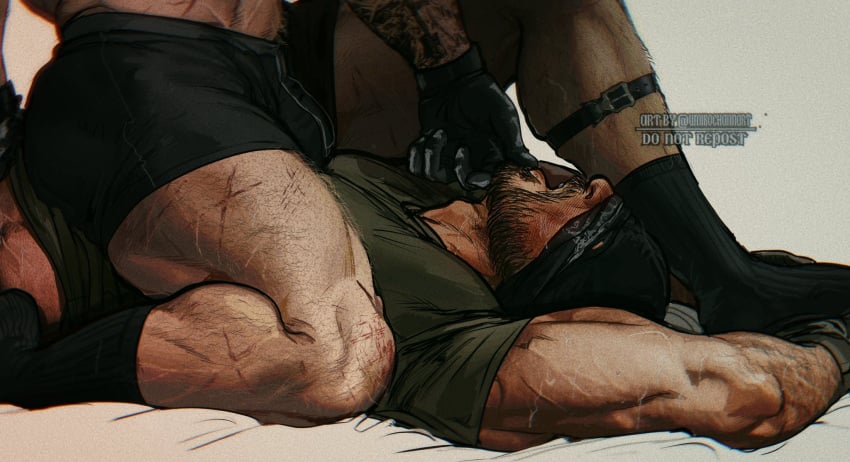 2boys black_clothing blindfold blindfolded boy_on_top call_of_duty call_of_duty_modern_warfare_2_(2022) do_not_repost foreplay gay grabbing_chin highres john_mactavish male/male simon_riley straddling suggestive thick_thighs umikochannart yaoi