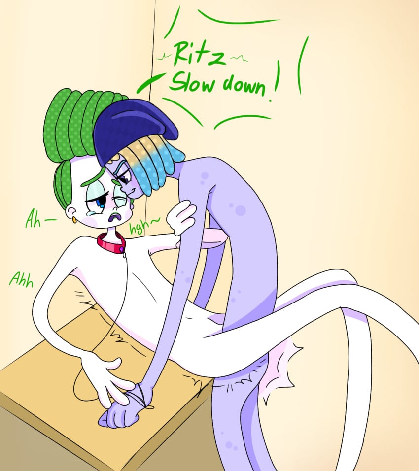 anal gay green_hair kid_ritz light_skin non-human purple_skin toony trolls trolls_band_together veneer_(trolls)