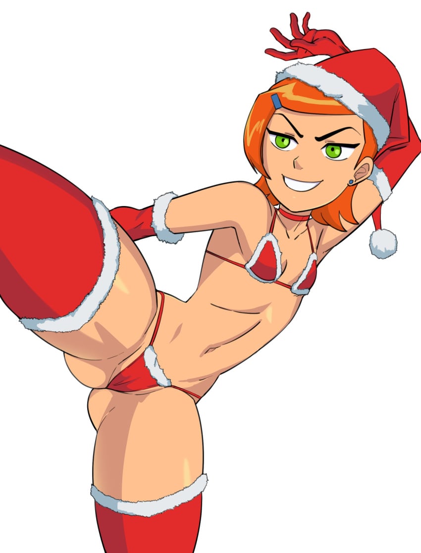 ben_10 ben_10_(classic) bikini cartoon_network christmas deemlyart green_eyes gwen_tennyson gwen_tennyson_(classic) orange_hair short_hair skimpy small_breasts thick_thighs thighhighs warner_brothers