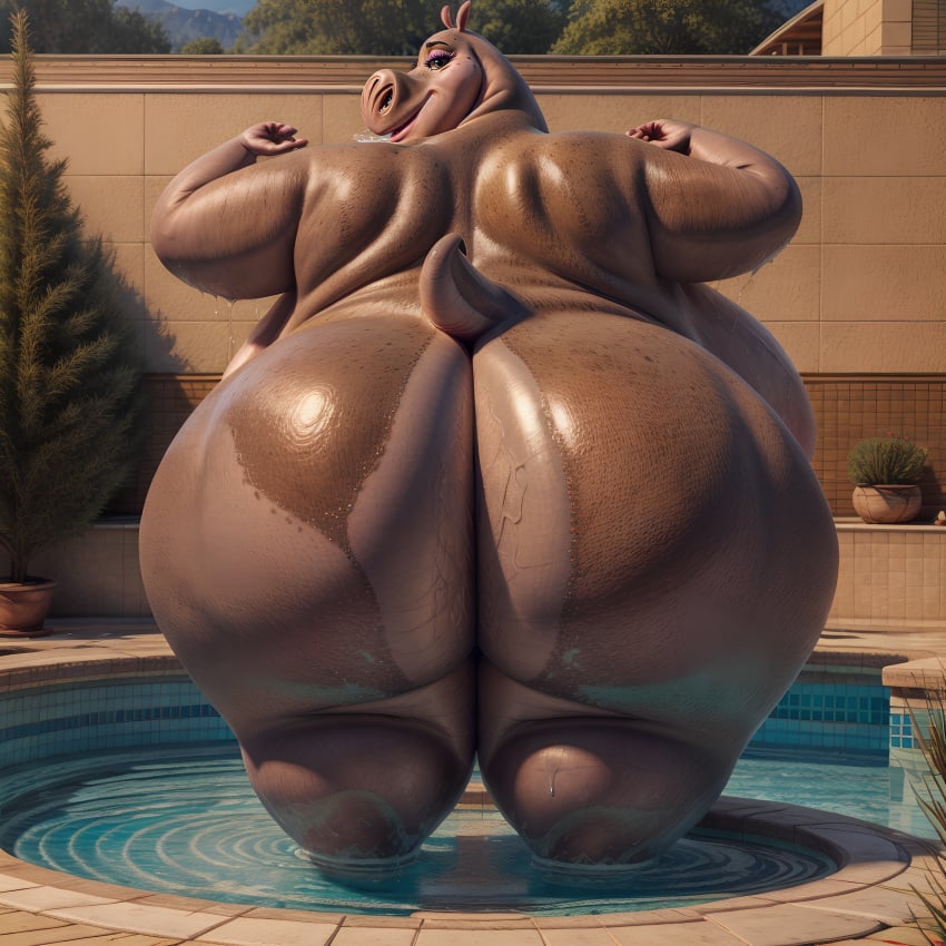 1girls 2020s 2024 ai_generated anthro ass ass_focus back back_view bbw big_ass big_butt butt butt_focus common_hippopotamus dat_ass dreamworks dripping dripping_wet eyelashes feet_in_water female gloria_the_hippopotamus grey_body grey_skin hippo hippopotamid hippopotamus hips huge_ass huge_butt hyper_ass hyper_butt looking_at_viewer looking_back madagascar_(series) madagascar_3_europe&#039;s_most_wanted madagascar_escape_2_africa mammal matronai_(artist) nude outside paramount_pictures plant plant_pot pool posing posing_for_the_viewer pot scut_tail smile smiling smiling_at_viewer solo stable_diffusion thick_ass thick_butt thick_hips thick_thighs tree trees universal_studios wall water wet wet_body wet_skin wide_hips