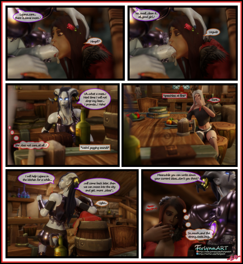 3d blowjob comic dialogue draenei draenei_futa english_text female ferlynn futa_on_female futanari horsecock human ishari lejana text world_of_warcraft