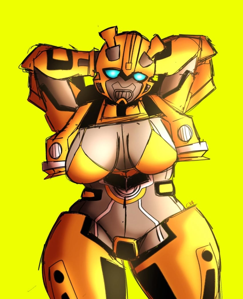 alien alien_female alien_genitalia alien_girl alien_humanoid armor armored armored_female arms_above_head arms_behind_head arms_up autobot big_breasts bikini_top black_armor blue_eyes bra breasts breasts_covered breasts_out bumblebee_(transformers) camaro chromexorannex cybertronian female female_focus female_only headlights hourglass_figure mouthguard ourobouro presenting_breasts pussy_covered robot robot_breasts robot_female robot_genitalia robot_girl robot_humanoid rule_63 silver_body solo solo_female solo_focus thick_thighs transformers transformers_rise_of_the_beasts yellow_armor yellow_bikini yellow_bikini_top yellow_bra