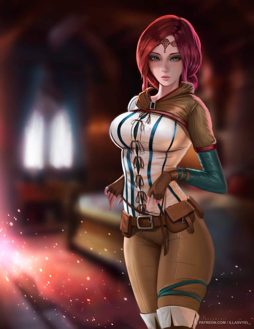 breasts fit green_eyes illasvyel red_hair the_witcher triss_merigold