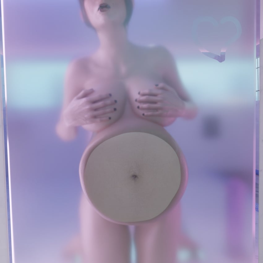 3d belly_press big_belly big_breasts bloated_belly fogged_window mirror ovinaxu pregnant pressed_on_glass