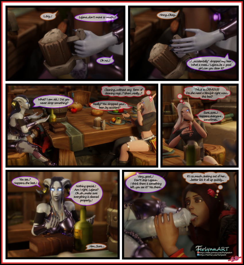 3d blowjob comic dialogue draenei draenei_futa english_text female ferlynn futa_on_female futanari horsecock human ishari lejana text world_of_warcraft