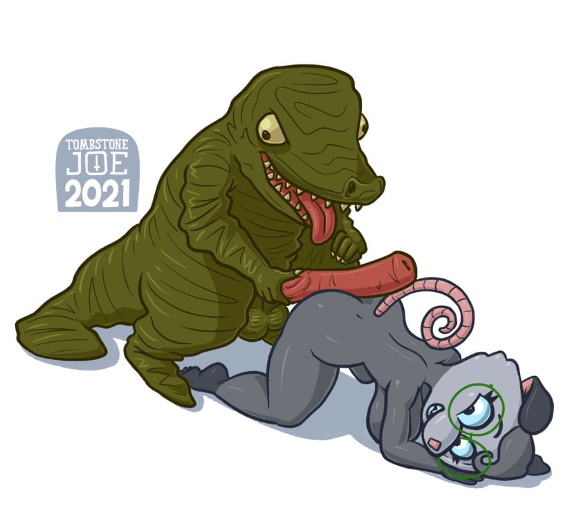 2022 american_opossum anthro big_penis dinosaur duo female genitals happy happy_sex hi_res male male/female mammal marsupial monster_penis penis penis_on_butt reptile scalie sex theropod tombstonejoe tyrannosaurid tyrannosaurus tyrannosaurus_rex virginia_opossum