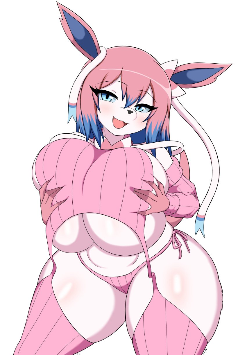 anthro anthro_only big_breasts eeveelution furry furry_female huge_breasts pokémon_(species) pokemon pokemon_xy soulkibble sylveon thick_thighs virgin_destroyer_sweater