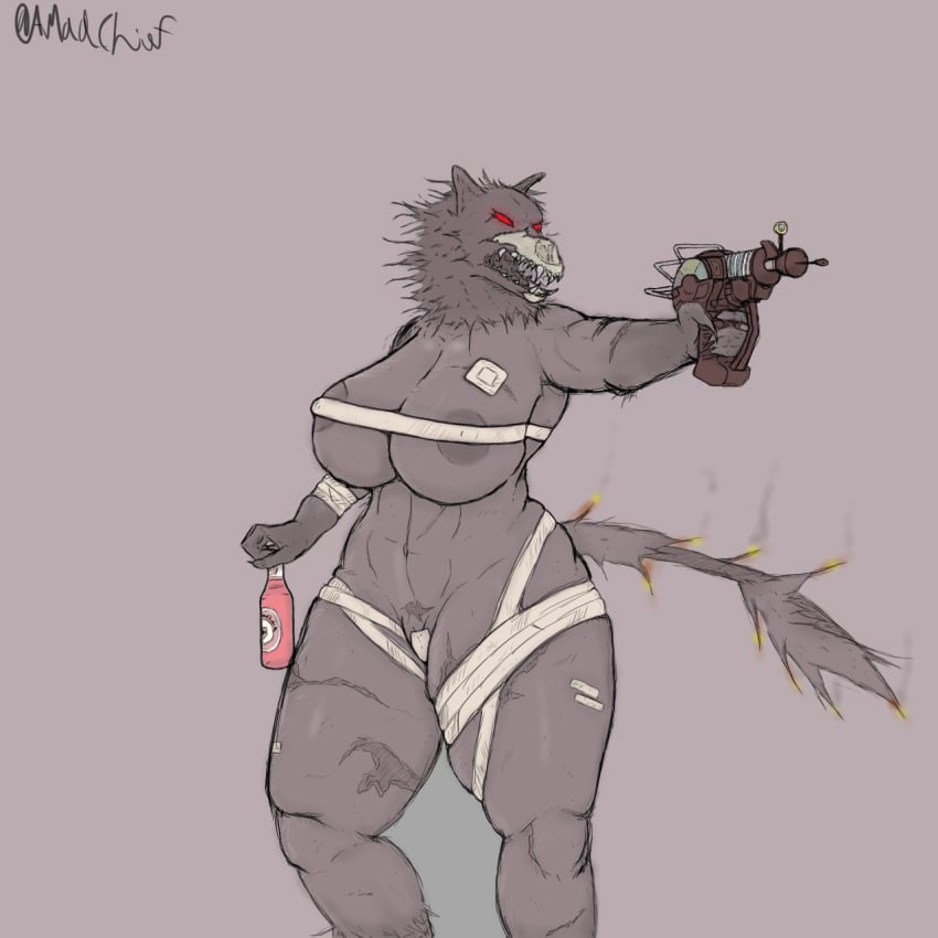 1girl 1girls 2022 2d 2d_(artwork) 2d_artwork abs alternate_version_available amadchief anthro anthro_only areola areolae armpits athletic athletic_female bandage bandages big_boobs big_breasts big_thighs big_tits black_fur burning call_of_duty canine cod curvy curvy_female curvy_figure female flaming_tail fur furry furry_only glowing_eyes grabbing hellhound holding holding_object juggernog naked pink_background raygun red_eyes scar scars simple_background smoke tail thick_thighs vagina voluptuous voluptuous_female wolf wolf_ears