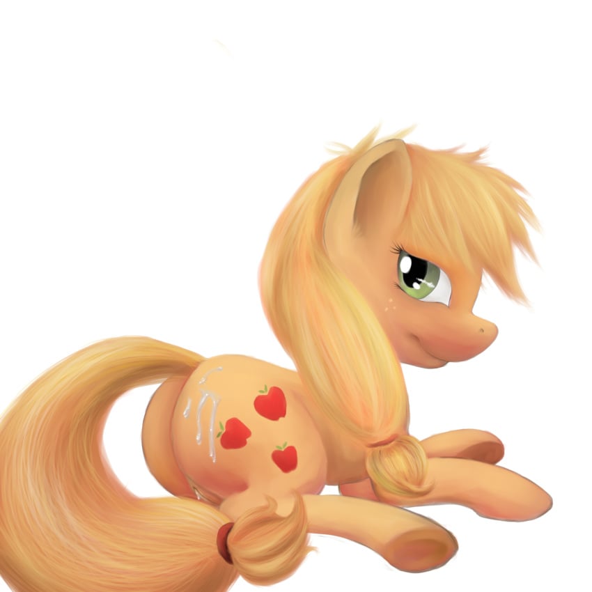 2012 applejack_(mlp) blonde_hair cum cutie_mark equine female friendship_is_magic fruit green_eyes hair horse long_hair mustakrakish my_little_pony pony smooth_skin solo