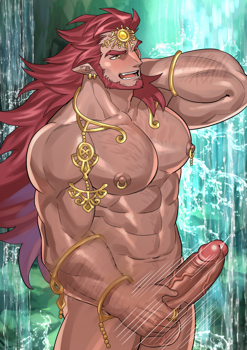 balls bara beard boner erection facial_hair ganondorf gerudo kienbiu male male_only masturbation muscles muscular nintendo nude penis red_hair rehydrated_ganondorf solo solo_male the_legend_of_zelda