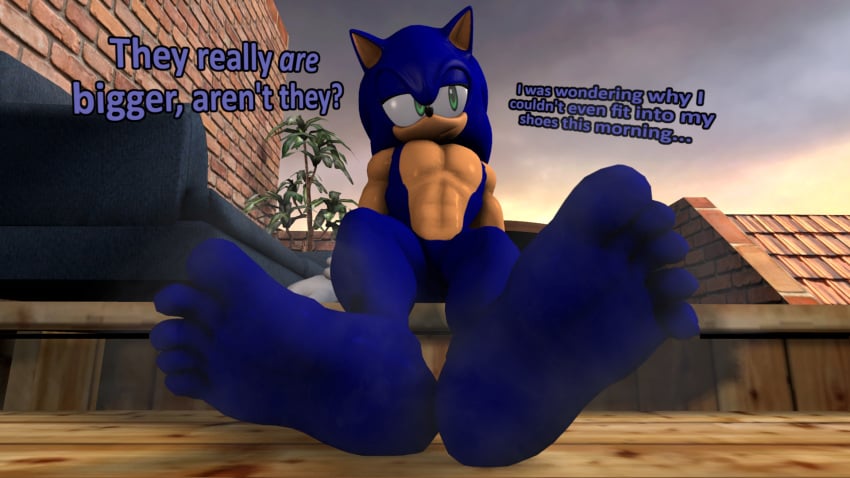 3d big_feet corqueskrew dialogue expansion feet feet_growth foot_expansion foot_growth front_view growth growth_sequence huge_feet hyper hyper_feet muscular muscular_male musk musky musky_feet outdoors sfm shocked shocked_expression sitting smelly smelly_feet sonic_(series) sonic_the_hedgehog source_filmmaker steam steamy