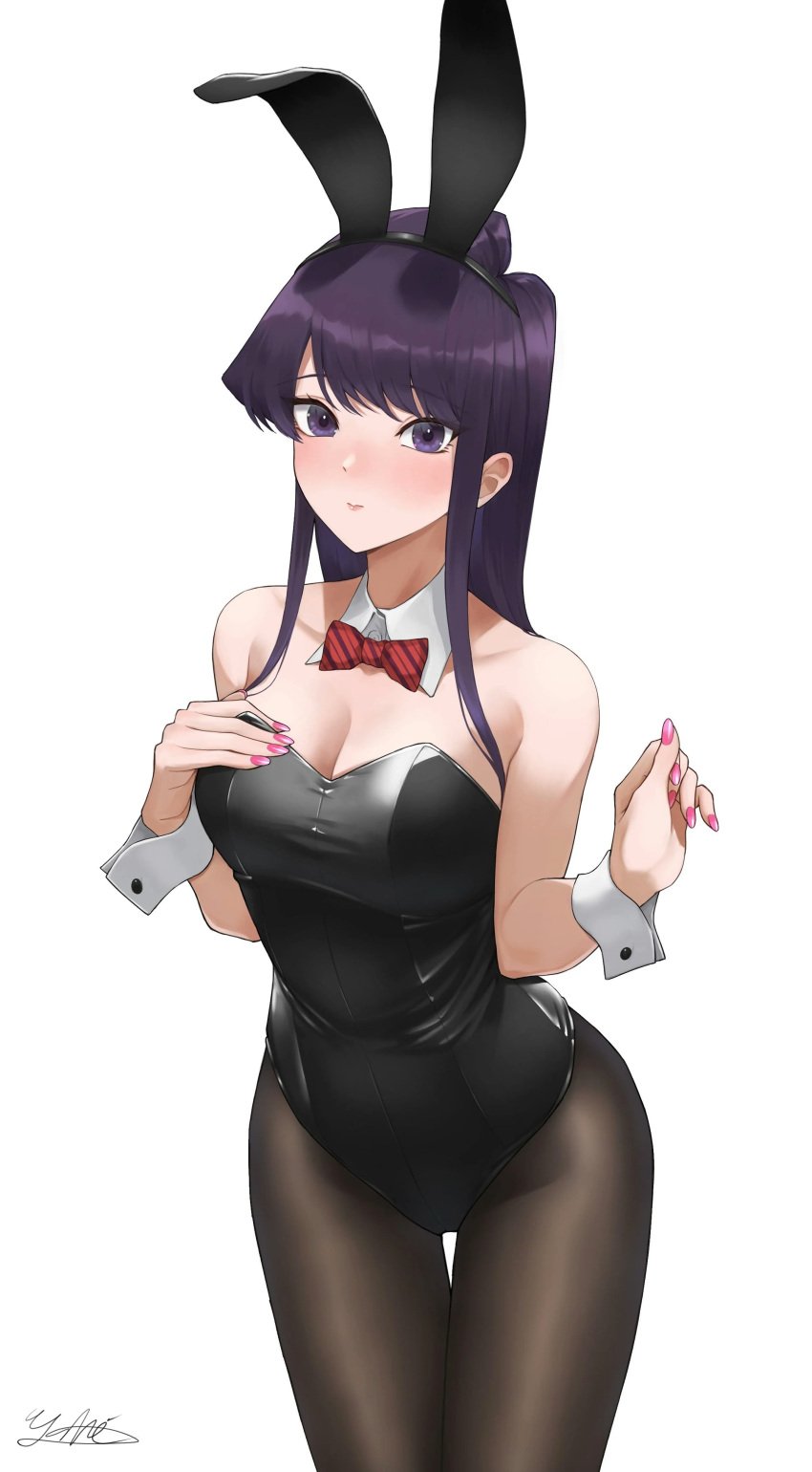 1girls bunny_costume bunny_ears bunny_girl bunnysuit female female_only komi-san komi-san_wa_komyushou_desu komi_can't_communicate komi_shouko leotard long_hair pantyhose playboy_bunny purple_hair solo tights yuhi_atb26