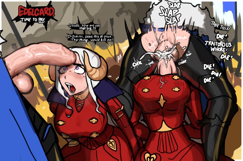 1boy 1girls 2koma armor backsack balls ballsack black_armor blue_cape blush cape clothed clothed_female clothed_male clothed_sex cock_shock cock_worship cum death_by_penis dimitri_alexandre_blaiddyd dolecat dress edelgard_von_hresvelg english english_text female fire_emblem fire_emblem:_three_houses imminent_rape instant_loss instant_loss_2koma light-skinned_female light-skinned_male light_skin light_skinned_female light_skinned_male male nintendo penis penis_awe post-timeskip purple_eyes red_dress sex shocked size_talk snuff speech_bubble sweat sweatdrop text throat_fuck uncensored weaponized_penis white_hair