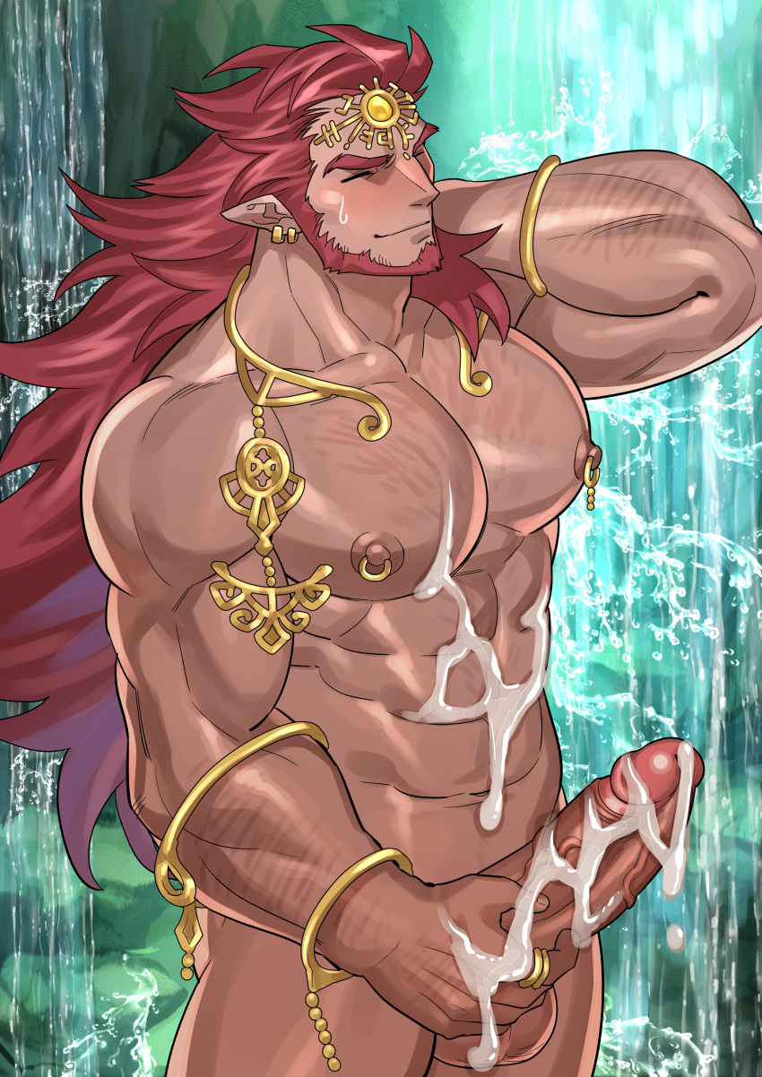 after_orgasm balls bara beard boner cum erection facial_hair ganondorf gerudo kienbiu male male_only muscles muscular nintendo nude penis red_hair rehydrated_ganondorf solo solo_male the_legend_of_zelda