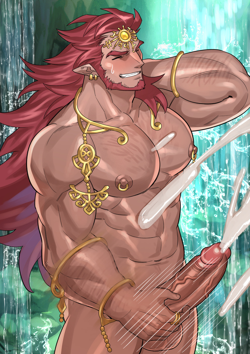 balls bara beard boner cum erection facial_hair ganondorf gerudo kienbiu male male_only masturbation muscles muscular nintendo nude orgasm penis red_hair rehydrated_ganondorf solo solo_male the_legend_of_zelda