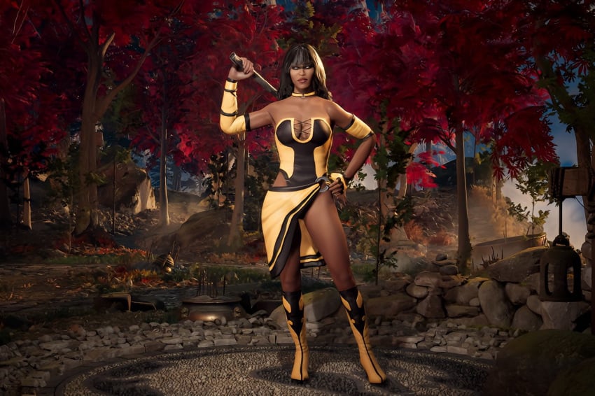 1female 1woman 3d 3d_(artwork) 3d_model black_hair dark-skinned_female dark_skin ebony edenian female female female_focus female_only haviksluz holding_weapon melanin mortal_kombat mortal_kombat_1_(2023) netherrealm_studios solo solo_female solo_focus tanya_(mortal_kombat) white_eyes