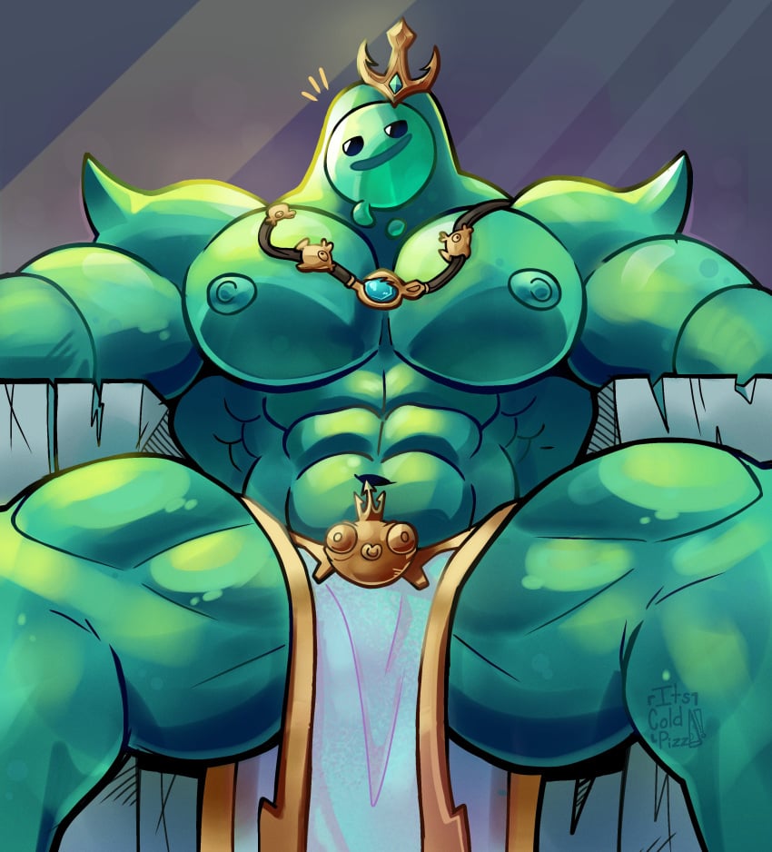 1boy bara bara_tiddies bara_tits barazoku big_muscles epic_games fortnite goo_creature goo_humanoid green_skun huge_muscles humanoid its_coldpizzart male male_only muscular muscular_humanoid muscular_male nipples poseidon_(fortnite) rippley slime slime_boy slime_monster throne