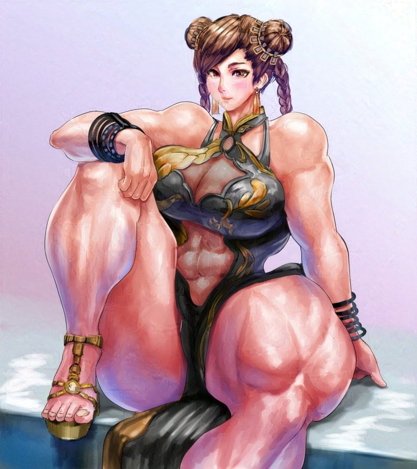 1girls 2024 abs asian asian_female ass bare_arms bare_legs bare_thighs blush bracelet bracelets braid braided_hair breasts brown_hair calves capcom china_dress chinese_clothes chun-li cleavage cleavage_cutout cute dominant dominant_female dress earrings feet female female female_focus female_only fighter footwear hair hair_bun heels high_heels katameron long_dress midriff midriff_baring_shirt muscles muscular muscular_arms muscular_female muscular_thighs pose posing quads relaxed shiny shiny_hair shiny_skin simple_background sitting skimpy skimpy_clothes skimpy_dress slight_smile smile smiling street_fighter street_fighter_v tank_top thick thick_thighs thighs thunder_thighs toenails