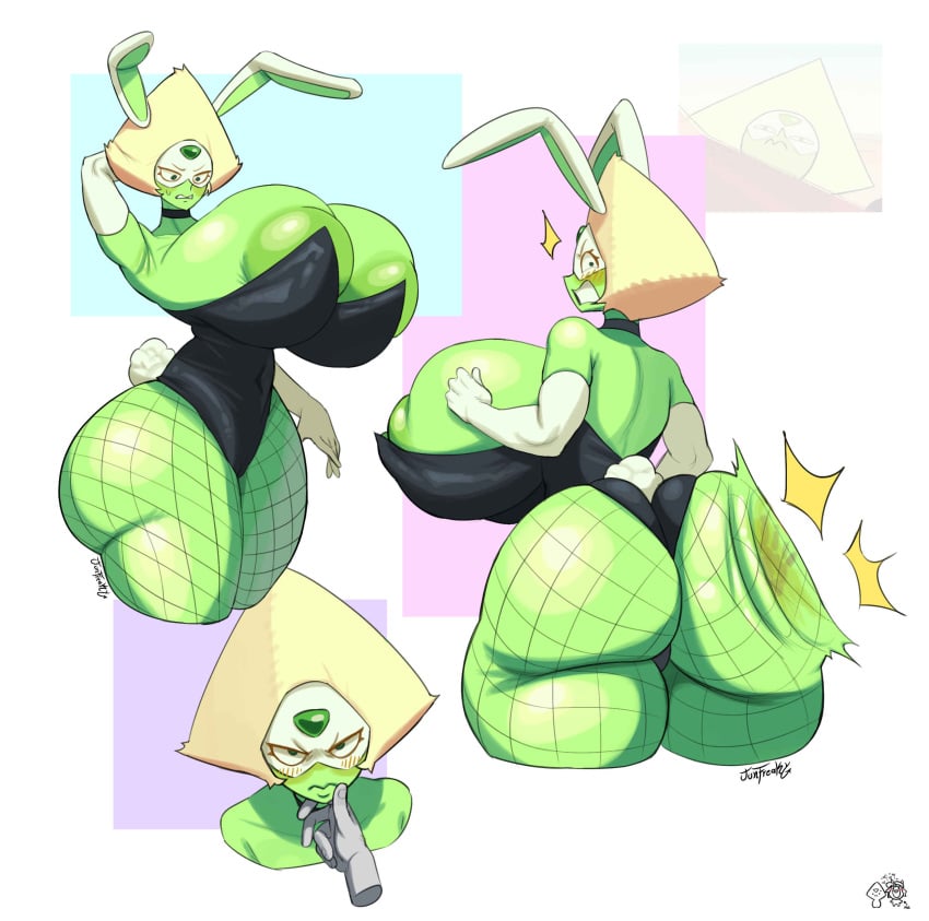1girls annoyed annoyed_expression areola_peek areolae arm_behind_head armpit big_areola big_ass big_breasts big_thighs blush bunny_ears bunny_tail bunnysuit butt_slap choker female female_only fishnets gloves hand_on_chin hyper hyper_ass hyper_breasts hyper_thighs junfreaky latex latex_clothing light_hair peridot_(steven_universe) steven_universe thick_thighs thighs tight_clothing white_gloves white_hair wide_hips wide_thighs