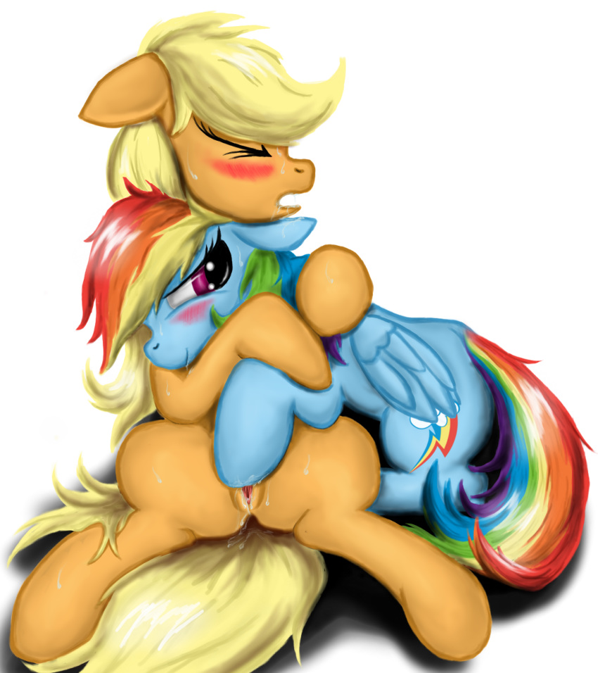 appledash applejack_(mlp) earth_pony equine female female_only friendship_is_magic fur leyanor multiple_females my_little_pony petting pony pussy rainbow_dash_(mlp) sex smooth_skin yuri