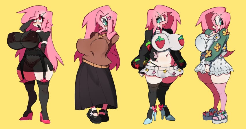 annacrazytoivo big_ass big_breasts female fluttergoth fluttershy_(mlp) hasbro human humanized lipstick my_little_pony thick_thighs thong transparent_clothing wide_hips