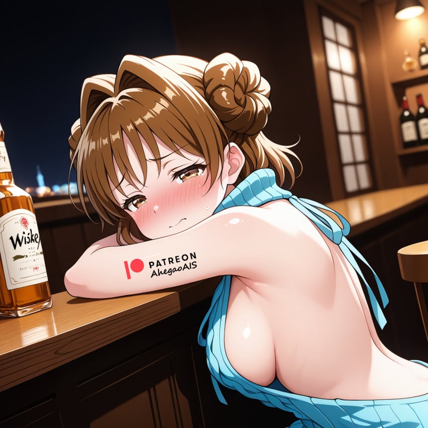 ahegao_ai ai_generated alcohol club drinking drunk kamikaze_kaitou_jeanne kusakabe_maron sideboob sleepy tipsy virgin_killer_sweater