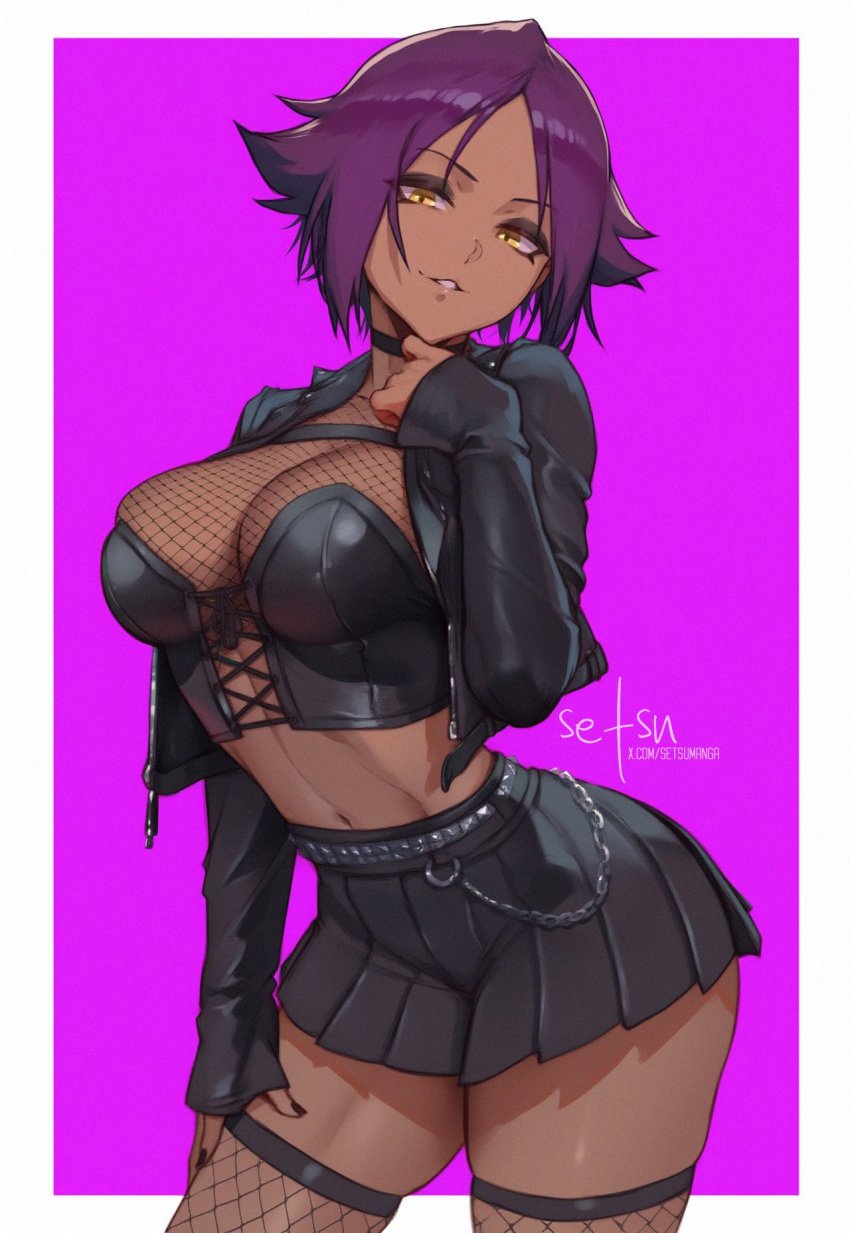 1girls ass bitch black_skirt bleach breasts dark-skinned dark-skinned_female dark_skin e-girl egirl emo female female_pervert goth goth_girl gothic hooker large_breasts miniskirt pervert presenting prostitute prostitution semi-nude sexually_suggestive shihouin_yoruichi short_hair skirt solo whore yellow_eyes