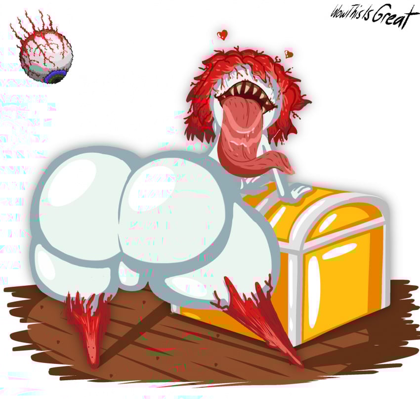 ass backsack balls big_butt eye_of_cthulhu_(terraria) femboy genitals hi_res huge_ass huge_butt humanoid hyper hyper_butt licking long_tongue looking_at_viewer male male/male monster monstrous_humanoid playful seductive solo teasing terraria thick_thighs tongue tongue_out what wowthisisgreat