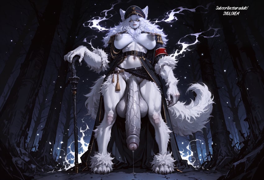 1furry 1shemale ai_generated anthro balls big_balls big_breasts big_penis breasts erect_nipples furry futanari long_hair looking_at_viewer nipples nude penis shemale sydlorem watermark white_hair