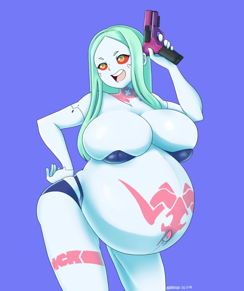 1girls big_breasts breasts cleavage cyberpunk:_edgerunners cyberpunk_2077 female female_only gigantic_breasts huge_belly large_breasts marrazan pregnant ready_to_pop rebecca_(edgerunners)