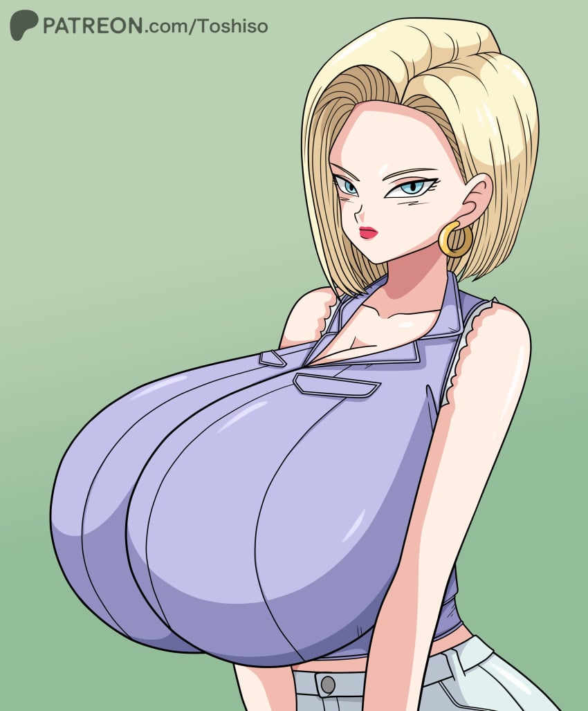 1female 1girls android_18 big_breasts big_breasts blonde_female blonde_hair blonde_hair breasts breasts cleavage dragon_ball dragon_ball_z female female female_focus female_only huge_breasts huge_breasts large_breasts large_tits massive_breasts massive_tits shounen_jump tagme toshiso