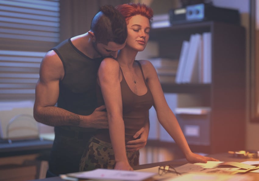 activision call_of_duty call_of_duty_modern_warfare_2_(2022) clothed clothes ginger ginger_hair infinity_ward intimate john_mactavish mahtsazizi male/female oc original_character red_hair redhead_female romantic romantic_ambiance romantic_couple sensual soap_(modern_warfare_2)