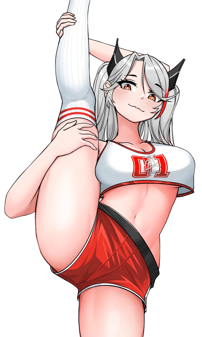 azur_lane big_breasts cheerleader cheerleader_uniform female female_only legs_up notjapanesesushi prinz_eugen_(azur_lane) thick_thighs