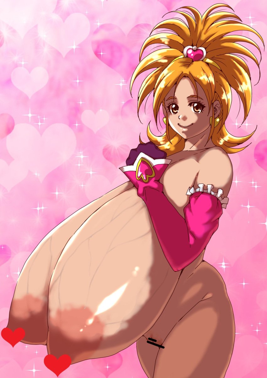 aged_up big_areola big_breasts big_nipples cure_bloom futari_wa_precure_splash_star gigantic_breasts huge_areolae huge_breasts huge_nipples hyuuga_saki looking_at_viewer plump precure pretty_cure sacaprico sagging_breasts saggy_breasts vein veins veiny_breasts